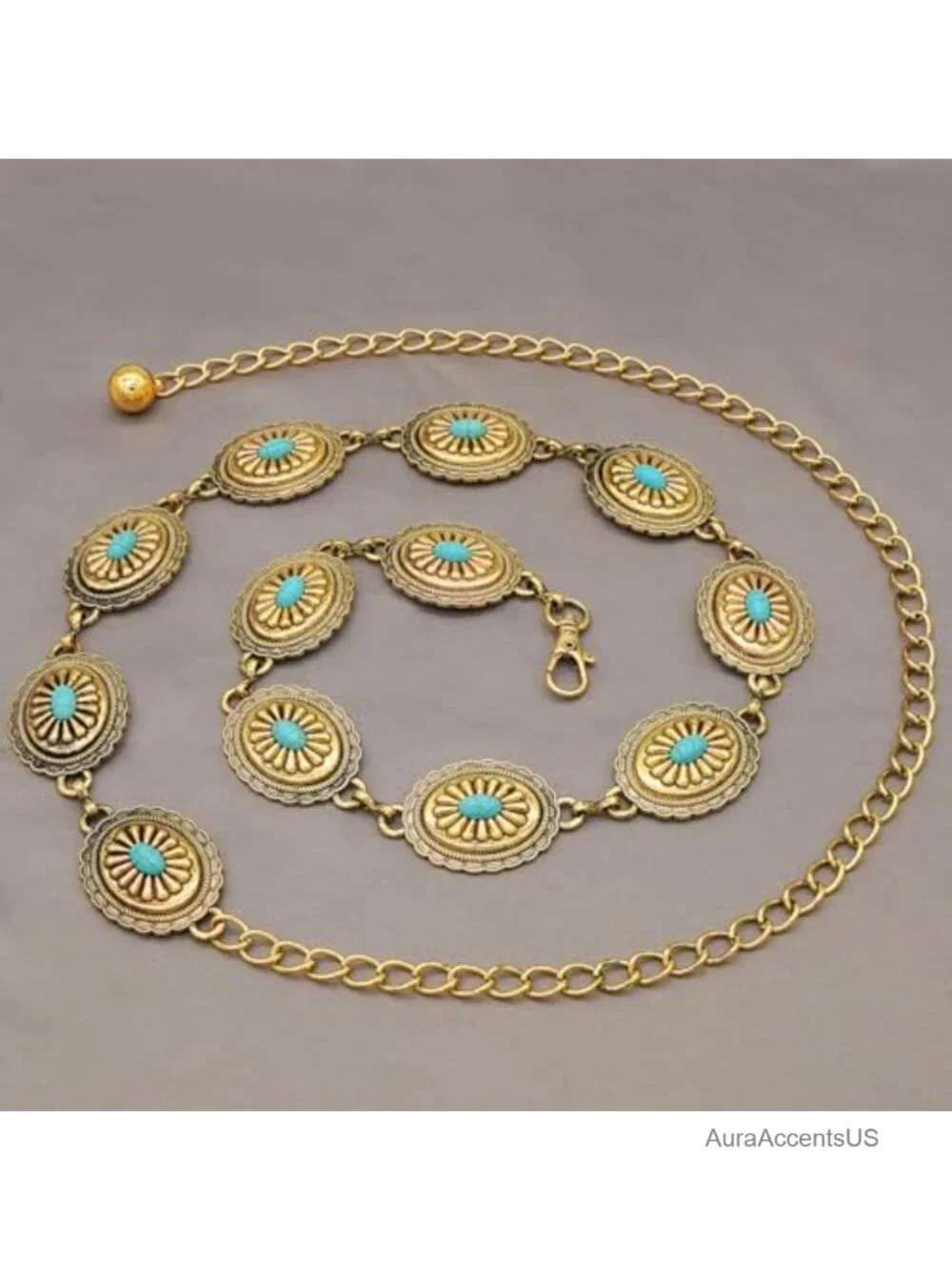 Metal Turquoise Concho Chain Belt Western Cowgirl Waist Chain